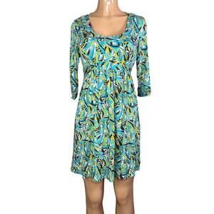 Milly of New York Blue Green Logo Print Crop Sleeve Dress Size Medium